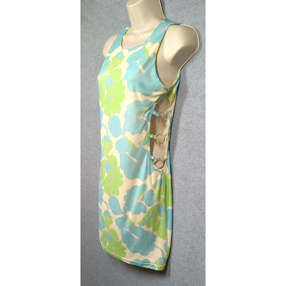 Women Mesh Dress M Cut Out Sides Bailey Rose Lined Abstract Pastel Floral Sexy